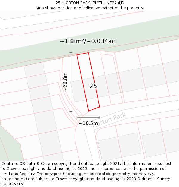 25, HORTON PARK, BLYTH, NE24 4JD: Plot and title map