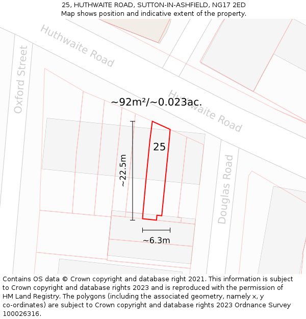 25, HUTHWAITE ROAD, SUTTON-IN-ASHFIELD, NG17 2ED: Plot and title map