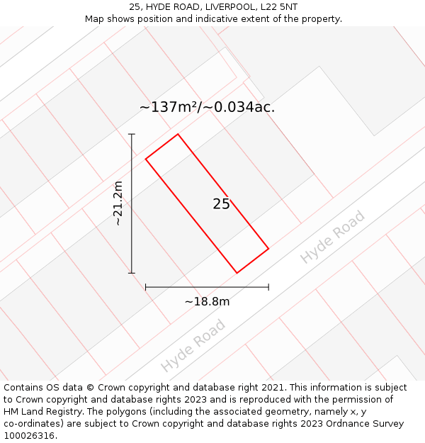 25, HYDE ROAD, LIVERPOOL, L22 5NT: Plot and title map