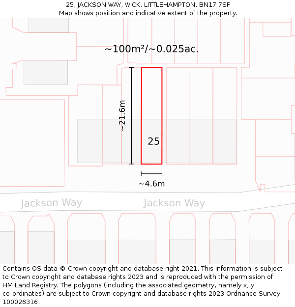 25, JACKSON WAY, WICK, LITTLEHAMPTON, BN17 7SF: Plot and title map