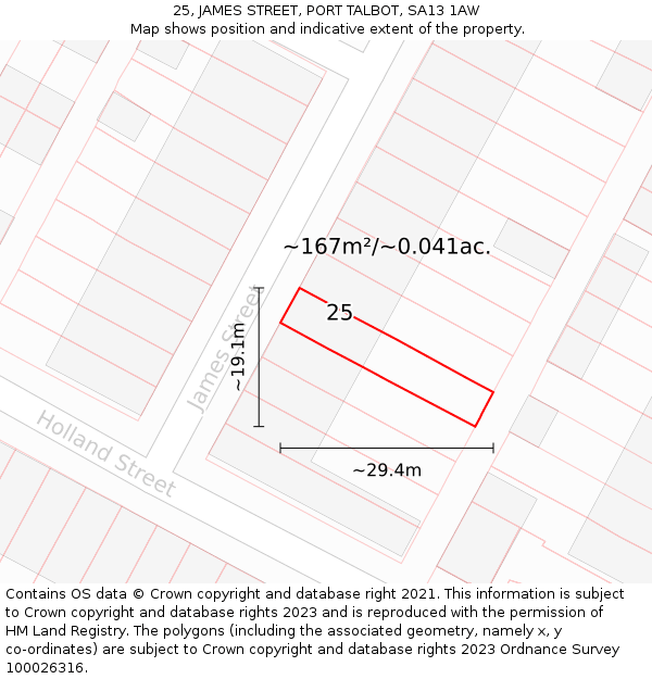 25, JAMES STREET, PORT TALBOT, SA13 1AW: Plot and title map