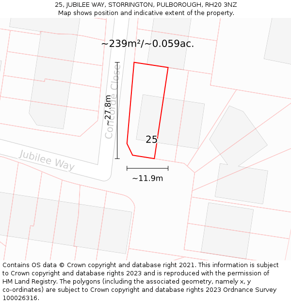 25, JUBILEE WAY, STORRINGTON, PULBOROUGH, RH20 3NZ: Plot and title map