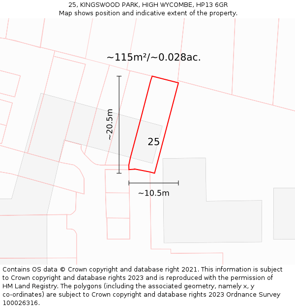 25, KINGSWOOD PARK, HIGH WYCOMBE, HP13 6GR: Plot and title map