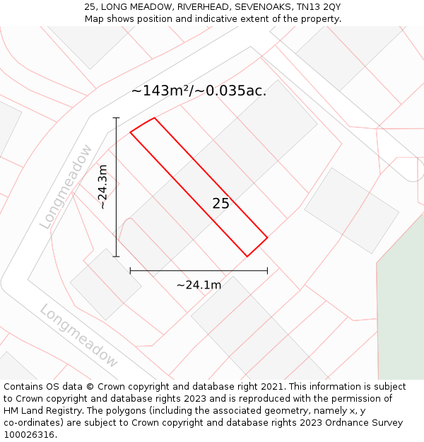 25, LONG MEADOW, RIVERHEAD, SEVENOAKS, TN13 2QY: Plot and title map