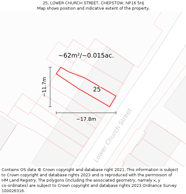 25, LOWER CHURCH STREET, CHEPSTOW, NP16 5HJ: Plot and title map