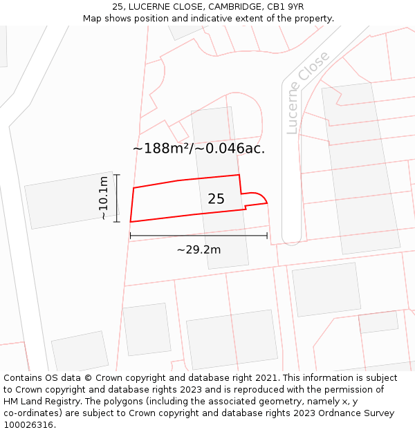 25, LUCERNE CLOSE, CAMBRIDGE, CB1 9YR: Plot and title map
