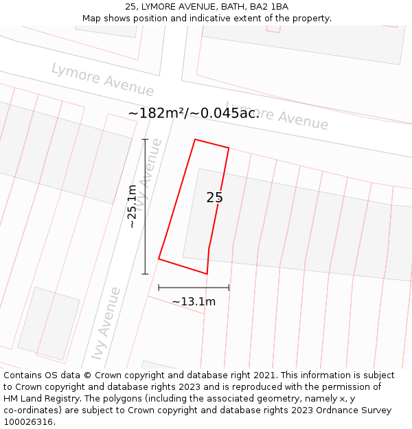 25, LYMORE AVENUE, BATH, BA2 1BA: Plot and title map