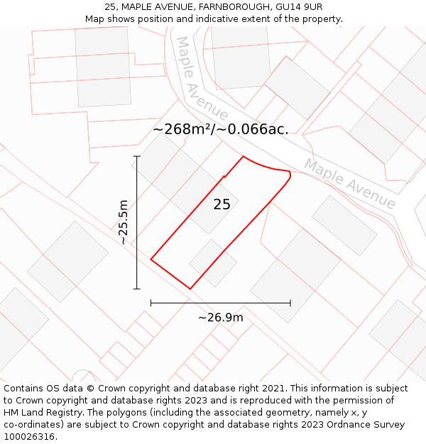 25, MAPLE AVENUE, FARNBOROUGH, GU14 9UR: Plot and title map
