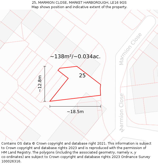 25, MARMION CLOSE, MARKET HARBOROUGH, LE16 9GS: Plot and title map