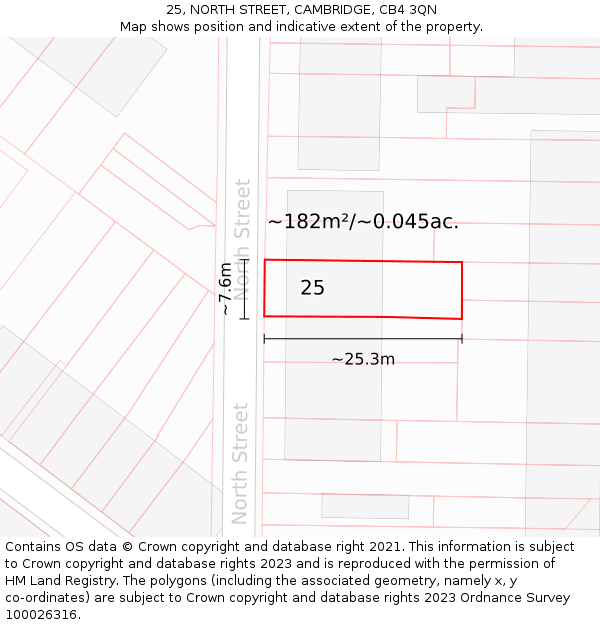 25, NORTH STREET, CAMBRIDGE, CB4 3QN: Plot and title map