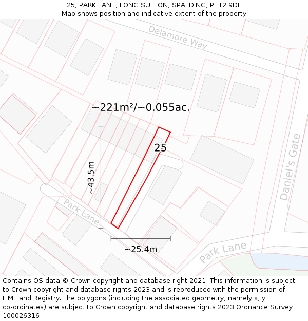25, PARK LANE, LONG SUTTON, SPALDING, PE12 9DH: Plot and title map