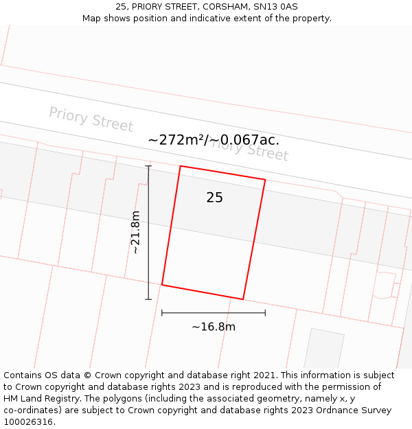 25, PRIORY STREET, CORSHAM, SN13 0AS: Plot and title map