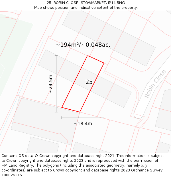25, ROBIN CLOSE, STOWMARKET, IP14 5NG: Plot and title map