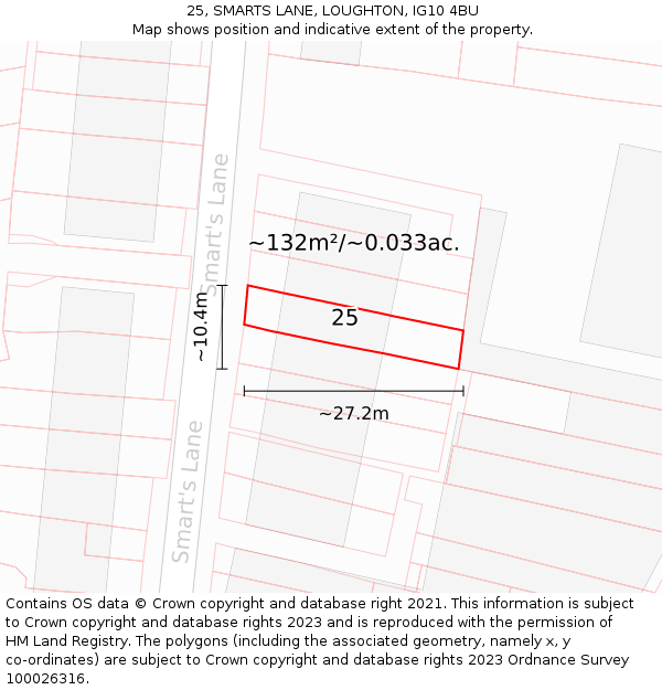 25, SMARTS LANE, LOUGHTON, IG10 4BU: Plot and title map