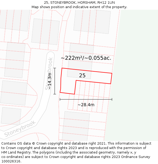 25, STONEYBROOK, HORSHAM, RH12 1UN: Plot and title map