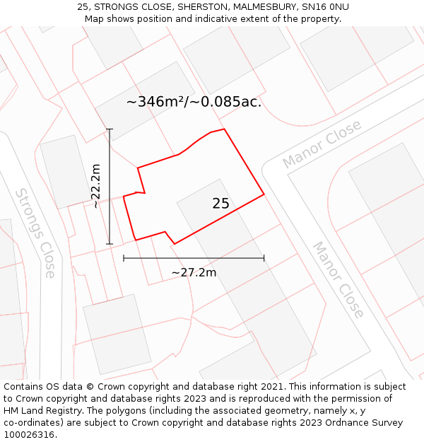 25, STRONGS CLOSE, SHERSTON, MALMESBURY, SN16 0NU: Plot and title map
