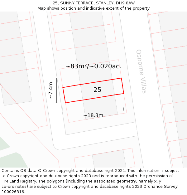 25, SUNNY TERRACE, STANLEY, DH9 8AW: Plot and title map