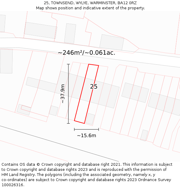 25, TOWNSEND, WYLYE, WARMINSTER, BA12 0RZ: Plot and title map