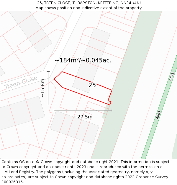 25, TREEN CLOSE, THRAPSTON, KETTERING, NN14 4UU: Plot and title map