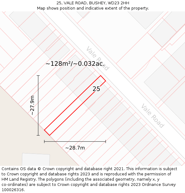 25, VALE ROAD, BUSHEY, WD23 2HH: Plot and title map