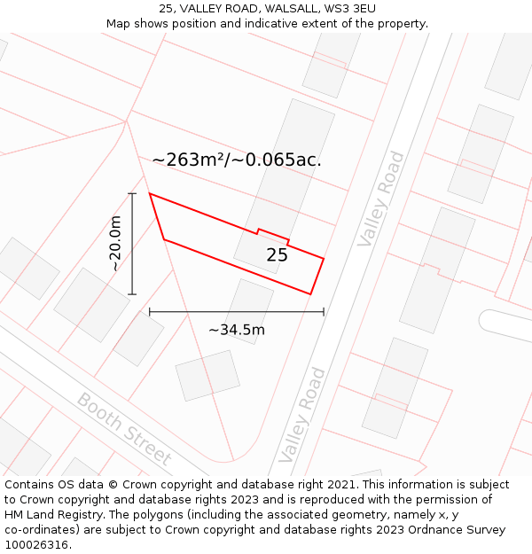 25, VALLEY ROAD, WALSALL, WS3 3EU: Plot and title map