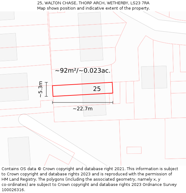 25, WALTON CHASE, THORP ARCH, WETHERBY, LS23 7RA: Plot and title map