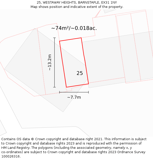 25, WESTAWAY HEIGHTS, BARNSTAPLE, EX31 1NY: Plot and title map
