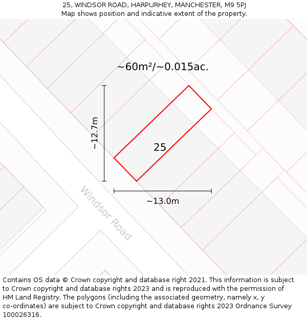 25, WINDSOR ROAD, HARPURHEY, MANCHESTER, M9 5PJ: Plot and title map