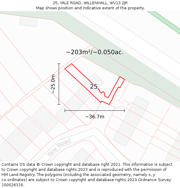 25, YALE ROAD, WILLENHALL, WV13 2JR: Plot and title map