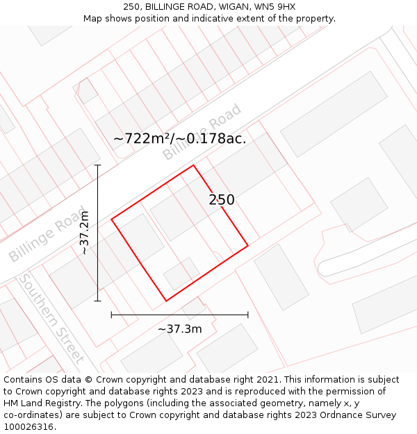 250, BILLINGE ROAD, WIGAN, WN5 9HX: Plot and title map