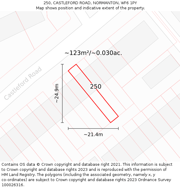 250, CASTLEFORD ROAD, NORMANTON, WF6 1PY: Plot and title map