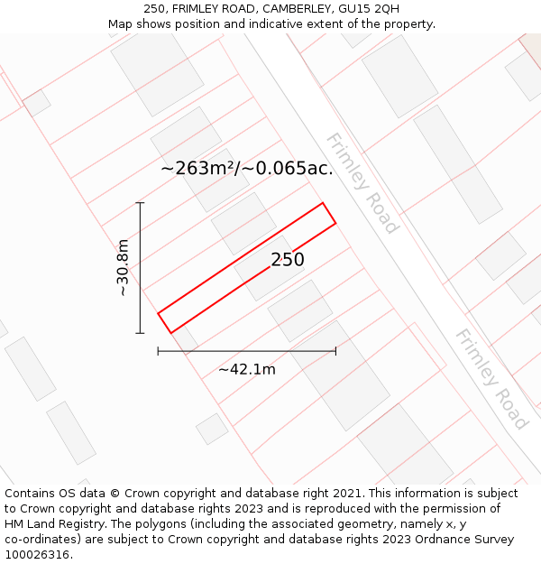 250, FRIMLEY ROAD, CAMBERLEY, GU15 2QH: Plot and title map