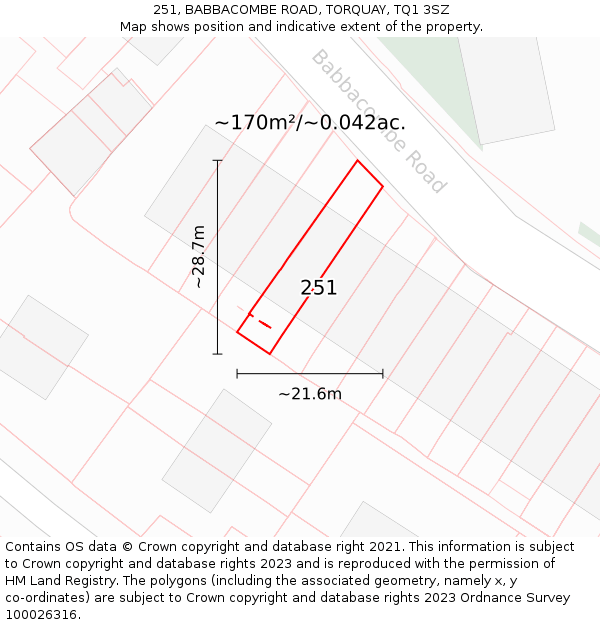 251, BABBACOMBE ROAD, TORQUAY, TQ1 3SZ: Plot and title map