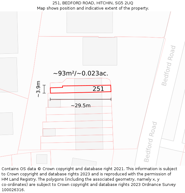 251, BEDFORD ROAD, HITCHIN, SG5 2UQ: Plot and title map