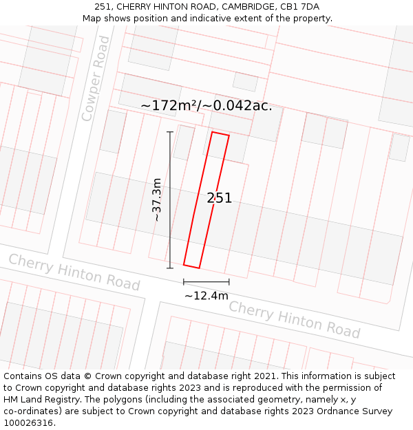 251, CHERRY HINTON ROAD, CAMBRIDGE, CB1 7DA: Plot and title map