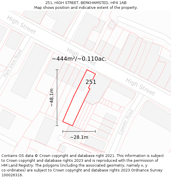 251, HIGH STREET, BERKHAMSTED, HP4 1AB: Plot and title map