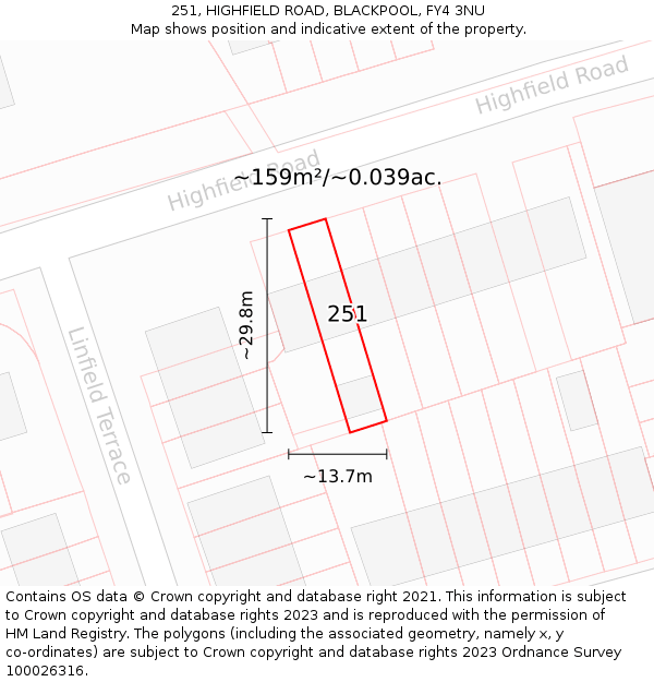 251, HIGHFIELD ROAD, BLACKPOOL, FY4 3NU: Plot and title map