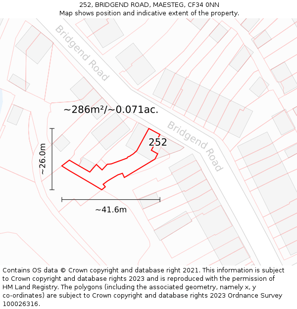 252, BRIDGEND ROAD, MAESTEG, CF34 0NN: Plot and title map