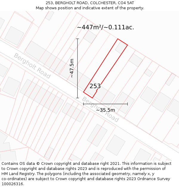 253, BERGHOLT ROAD, COLCHESTER, CO4 5AT: Plot and title map