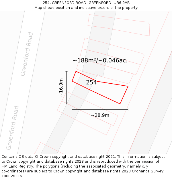 254, GREENFORD ROAD, GREENFORD, UB6 9AR: Plot and title map