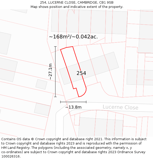 254, LUCERNE CLOSE, CAMBRIDGE, CB1 9SB: Plot and title map