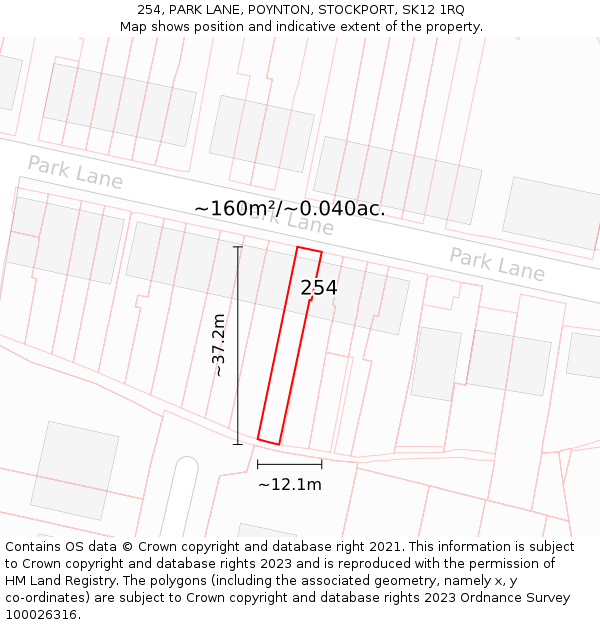 254, PARK LANE, POYNTON, STOCKPORT, SK12 1RQ: Plot and title map