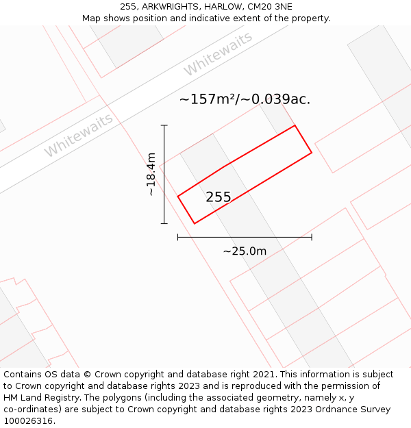 255, ARKWRIGHTS, HARLOW, CM20 3NE: Plot and title map