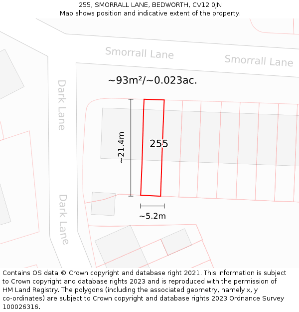 255, SMORRALL LANE, BEDWORTH, CV12 0JN: Plot and title map