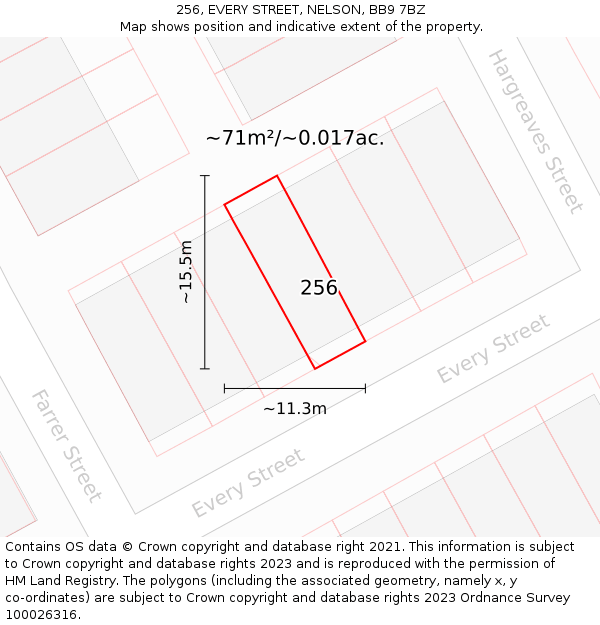 256, EVERY STREET, NELSON, BB9 7BZ: Plot and title map