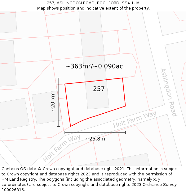 257, ASHINGDON ROAD, ROCHFORD, SS4 1UA: Plot and title map