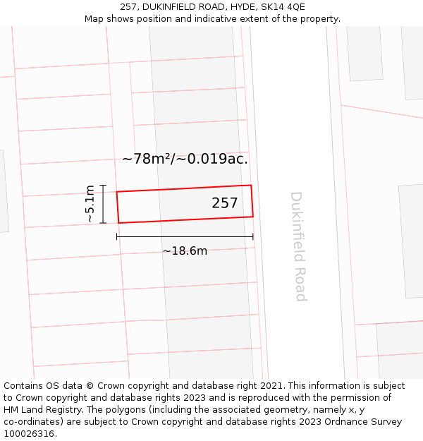 257, DUKINFIELD ROAD, HYDE, SK14 4QE: Plot and title map