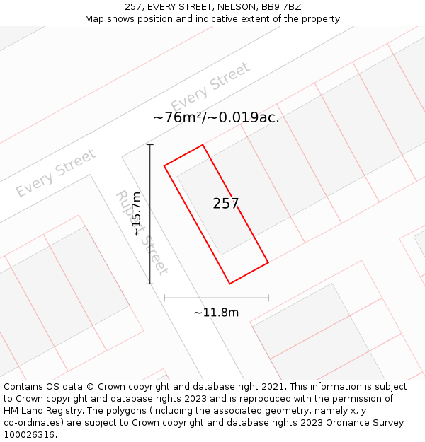 257, EVERY STREET, NELSON, BB9 7BZ: Plot and title map