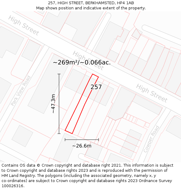 257, HIGH STREET, BERKHAMSTED, HP4 1AB: Plot and title map