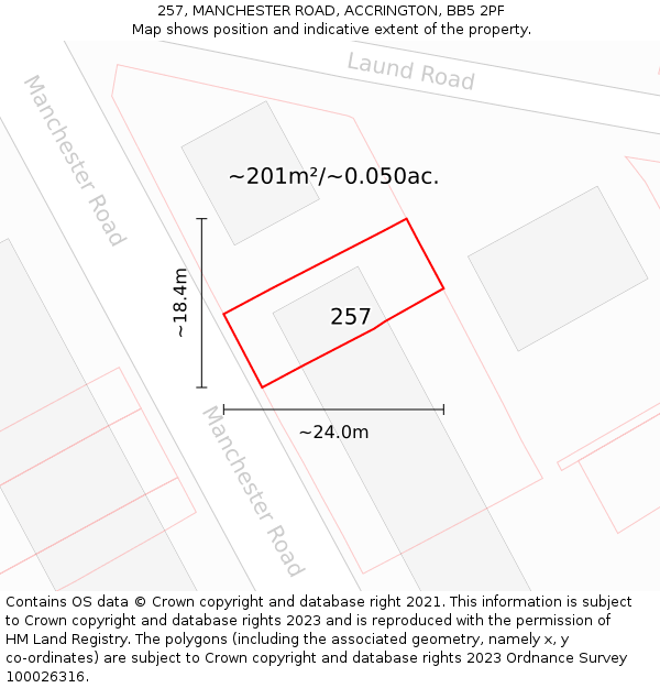 257, MANCHESTER ROAD, ACCRINGTON, BB5 2PF: Plot and title map